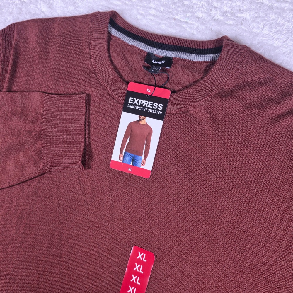 NEW Express Lightweight Sweater Mens XL Burgundy L/S Crew Neck Ribbed Trim